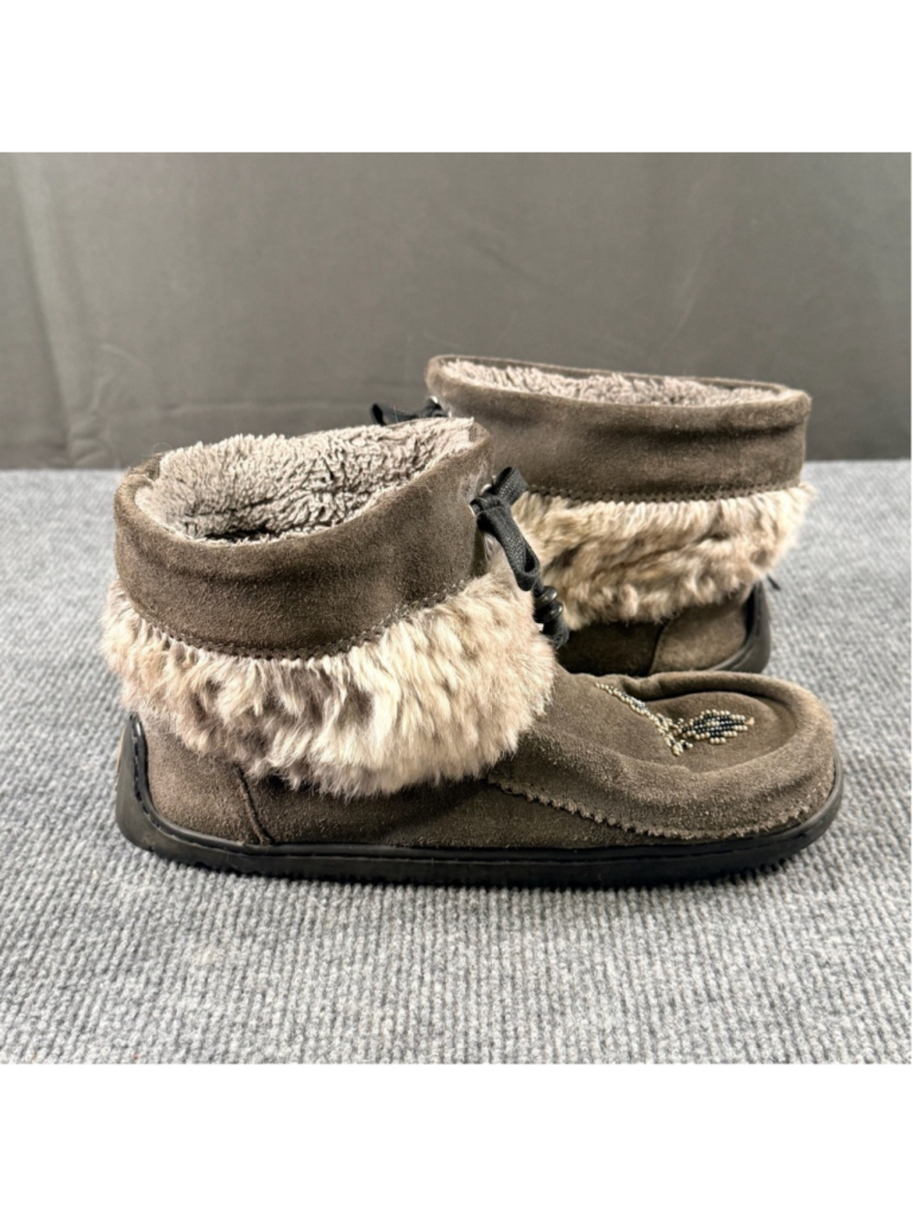 Manitobah Mukluks Womens 7 Beaded Vibram Suede Fur Trim Cozy Mukluk Boots Brown - Picture 6 of 12